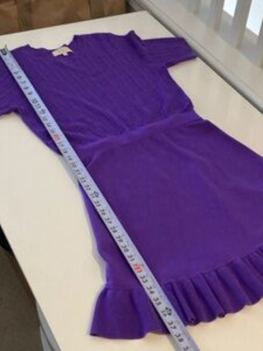 Sezane Sinia Knitted Mini Dress Bright Purple Pointelle Size Large